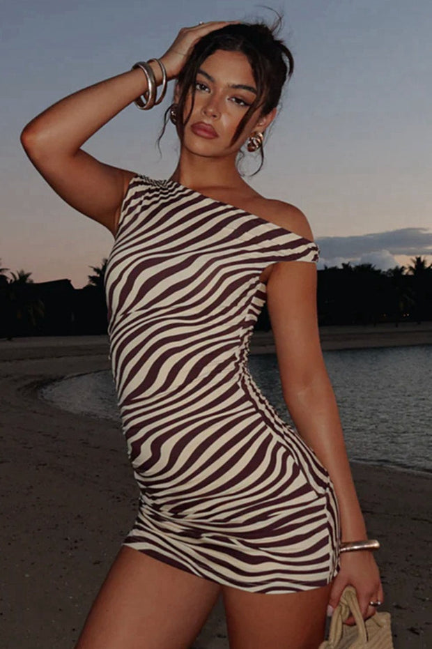 Ärmelloses Minikleid mit Raffung, Bindedetail und Zebramuster
