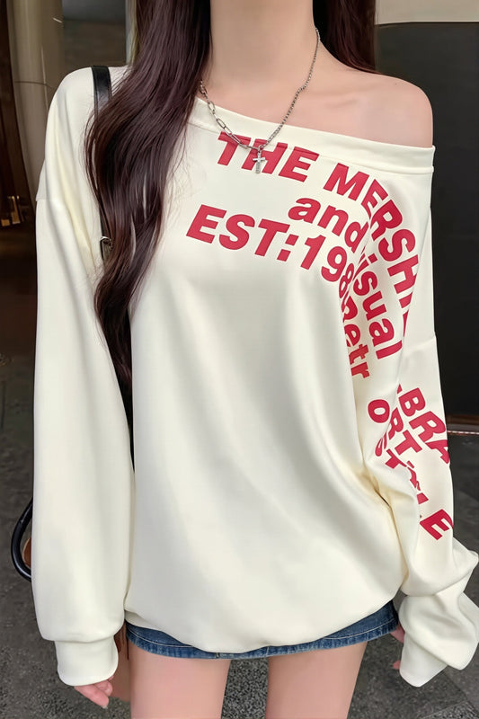 Schulterfreies Sweatshirt mit Schriftprint