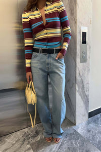 Strickjacke mit langen Ärmeln, Knopfdetails und Streifenmuster