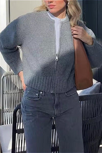 Strickjacke mit Reißverschluss und Strickstruktur in Weiß