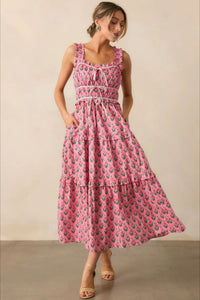 Kleid mit Blumenmuster in Rosa, lang
