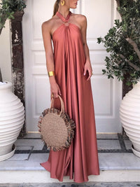 Emilia - Sommerkleid aus Satin mit Halfterkragen und ausgestelltem Schnitt