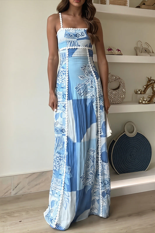 Maxikleid mit Druck in Blau