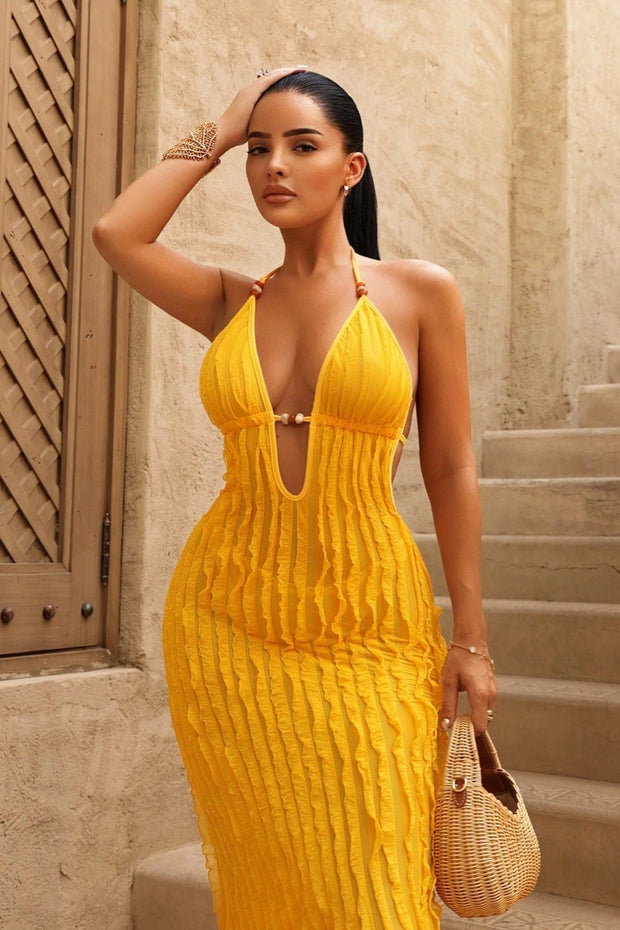 Rückenfreies Maxikleid mit Rüschen
