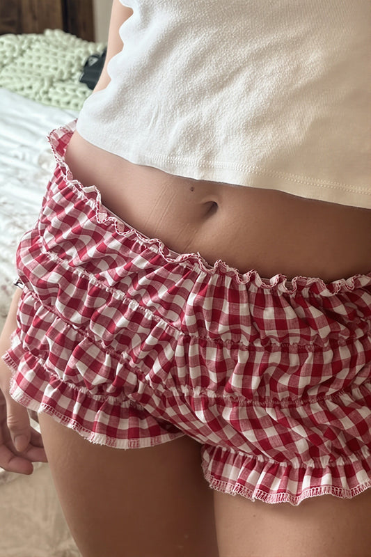 Shorts mit niedriger Taille, Karomuster und Rüschen