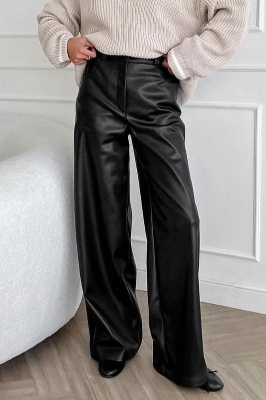 Hose mit Leder in Schwarz