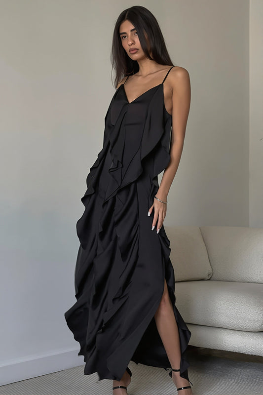 Maxikleid mit V-Ausschnitt und Rüschen