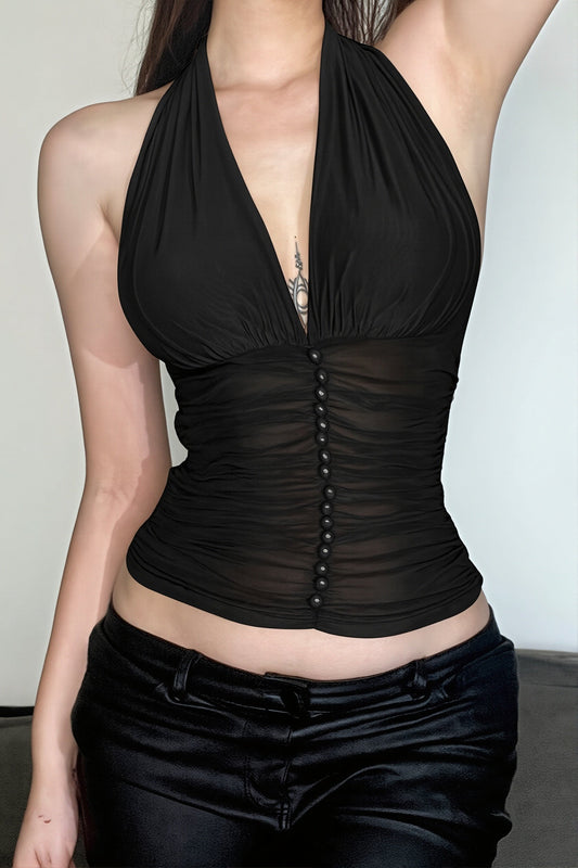 Top mit Neckholder, kurzem Schnitt und Knopfdetails