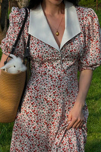 Maxikleid mit Puffärmeln, hoher Taille und Blumenmuster