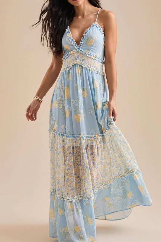 Maxikleid mit Blumenmuster in Hellblau