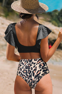 Ocean Chic - Bikini mit Rüschenverzierung Leopardenmuster und hoher Taille