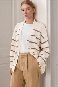Strickjacke mit V-Ausschnitt, Streifenmuster und Strickstruktur