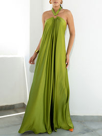 Emilia - Sommerkleid aus Satin mit Halfterkragen und ausgestelltem Schnitt