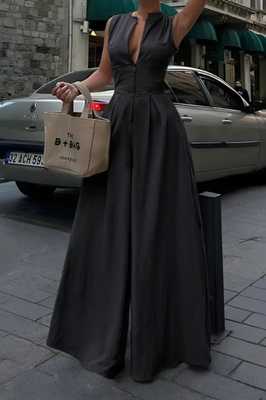 Ärmelloses Maxikleid mit Taschen und Baumwolle