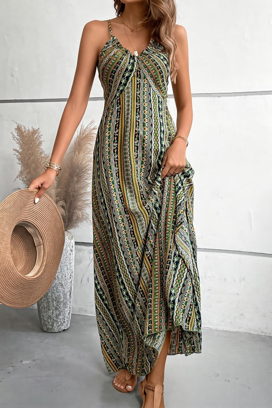 Kleid mit hoher Taille, Schlitz und Blumenmuster