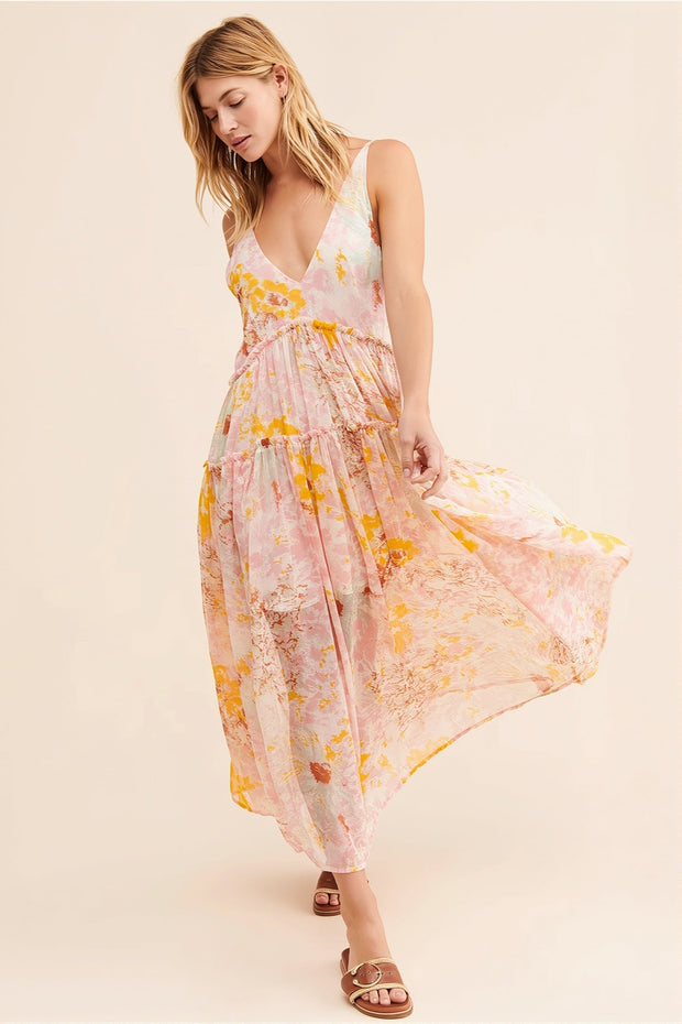 Ärmelloses Maxikleid mit Blumenmuster