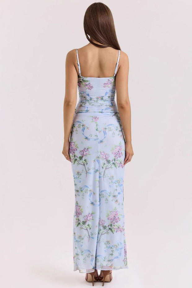 Kleid mit Blumenmuster in Blau