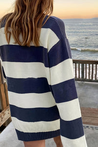 Locker geschnittener Pullover mit Rundhalsausschnitt und Strickstruktur in Blau