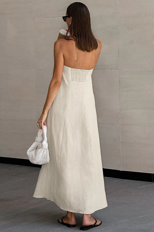 Trägerloses Maxikleid mit Baumwolle und Leinen