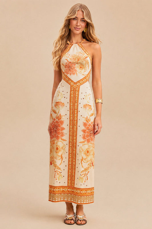 Maxikleid mit Neckholder und Blumenmuster