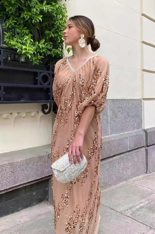 Maxikleid mit V-Ausschnitt und Pailletten