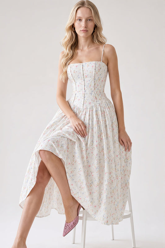 Figurbetontes Maxikleid mit Blumenmuster