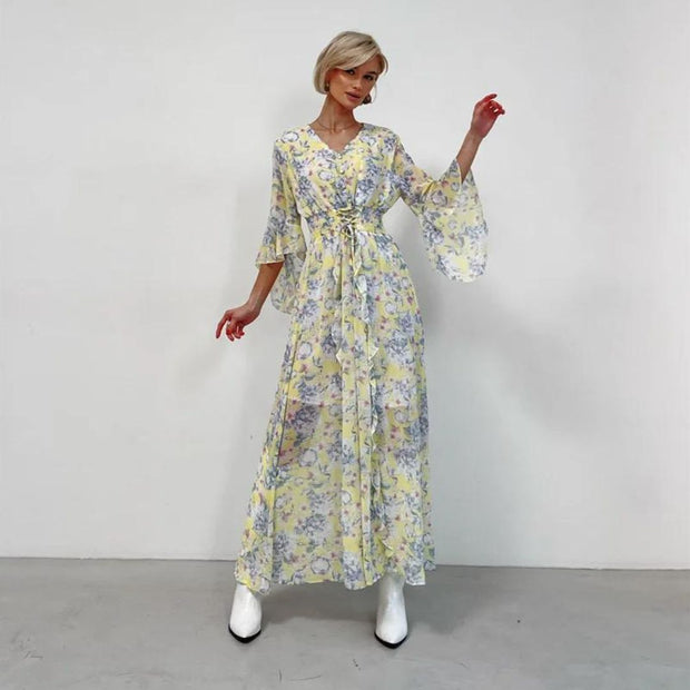 Norian - Florales Midi-Kleid mit V-Ausschnitt