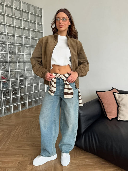 Wildlederjacke in leichter Ausführung im Steppdesign mit Taschen