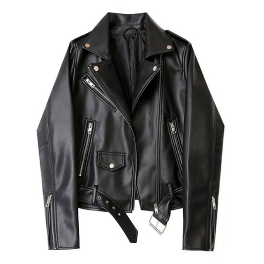 Biker-Lederjacke mit Reißverschlüssen und Gürtel