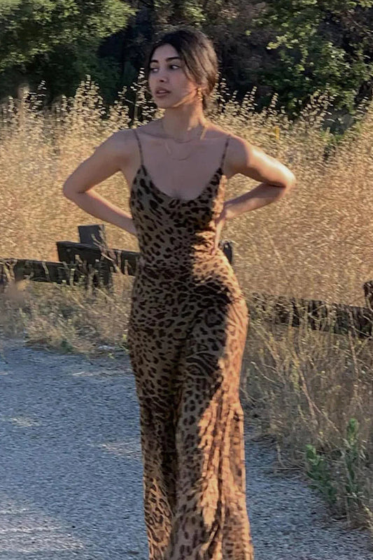 Rückenfreies Maxikleid mit Leopardenmuster