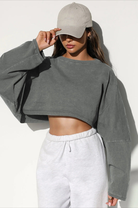 Sweatshirt mit Rundhalsausschnitt und kurzem Schnitt