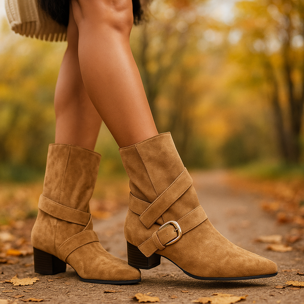 Damenstiefeletten mit Absatz und Zierschnalle - Lia
