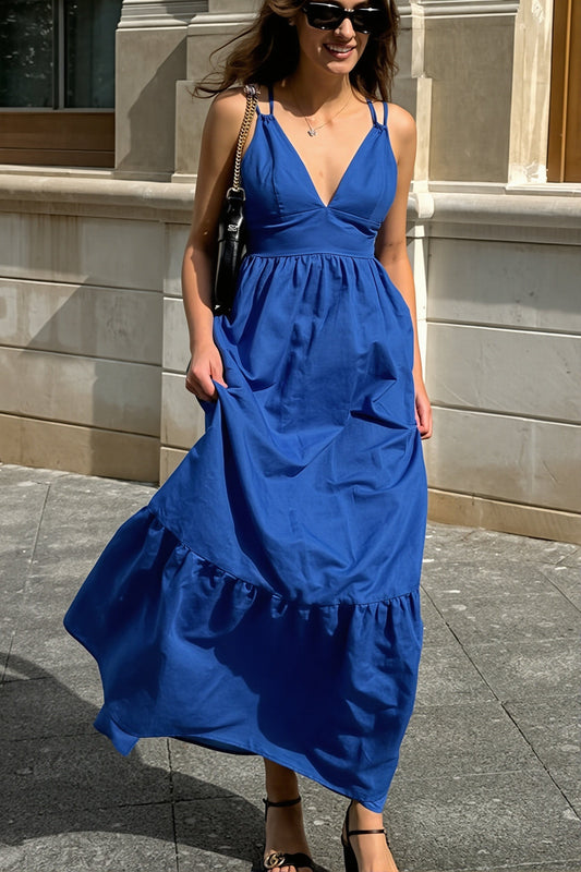 Maxikleid mit V-Ausschnitt in Blau
