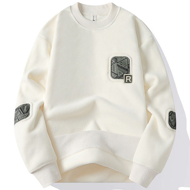 Herrenpullover mit Rundhalsausschnitt und dekorativen Patches - Bjornik