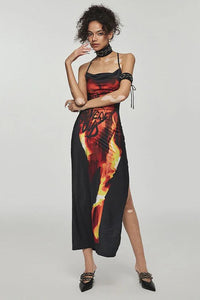 Maxikleid mit Druck in Schwarz