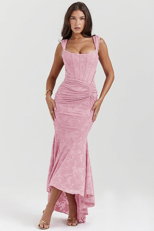 Trägerloses Maxikleid mit Blumenmuster und Spitze