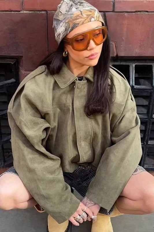 Jacke mit Reißverschluss und Wildleder