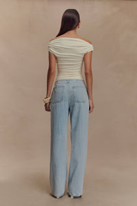 Schulterfreies, tailliertes Damen-Top mit Metallic-Detail - Kinsley