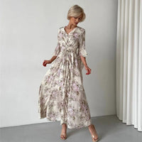 Norian - Florales Midi-Kleid mit V-Ausschnitt
