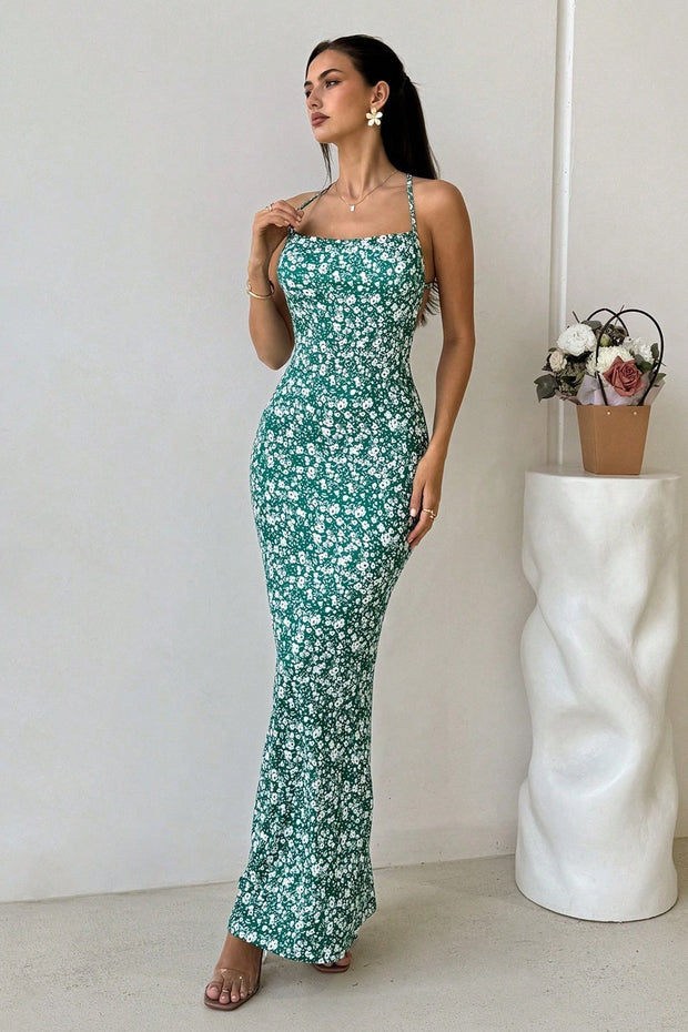 Rückenfreies Kleid mit Blumenmuster in Weiß