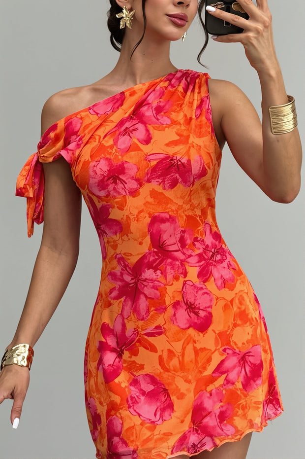 Minikleid mit Raffung und Blumenmuster