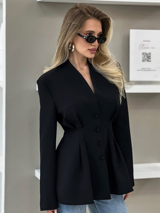 Blazer mit figurbetontem Schnitt, Reverskragen und V-Ausschnitt