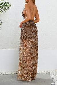 Maxikleid mit Schlitz und Leopardenmuster