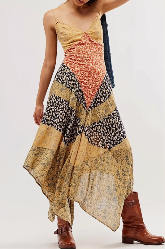 Maxikleid mit Farbblockmuster und Druck