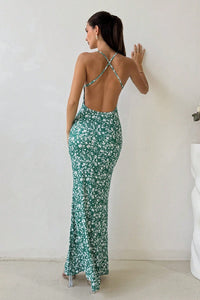 Rückenfreies Kleid mit Blumenmuster in Weiß