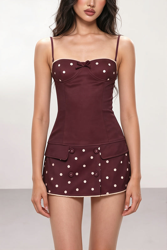 Rückenfreies Minikleid mit Punktemuster und Schleifendetail
