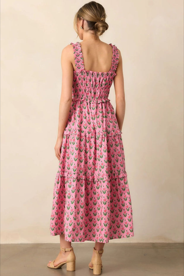 Kleid mit Blumenmuster in Rosa, lang