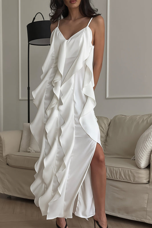 Maxikleid mit V-Ausschnitt und Rüschen