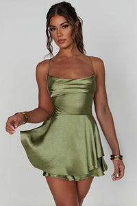 Rückenfreies Minikleid mit Wasserfallausschnitt und Bindedetail