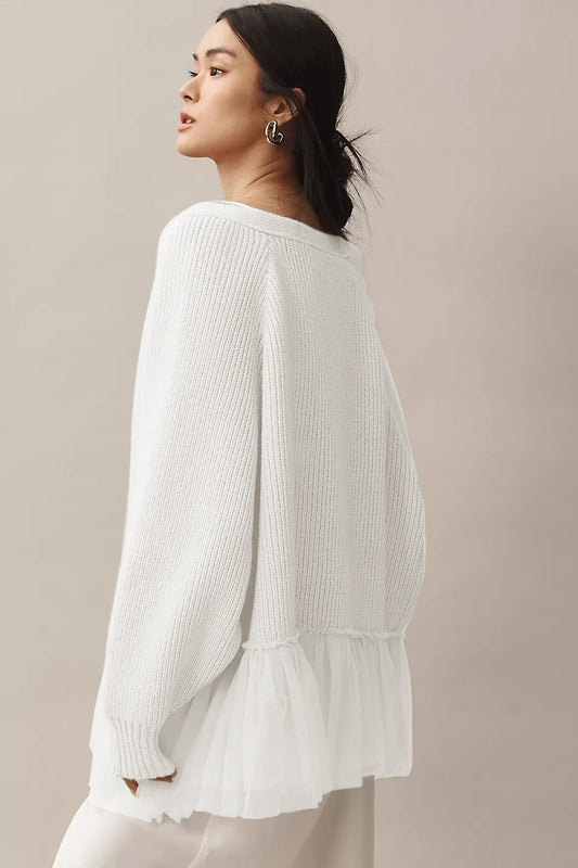 Strickjacke mit Strickstruktur und Rüschen